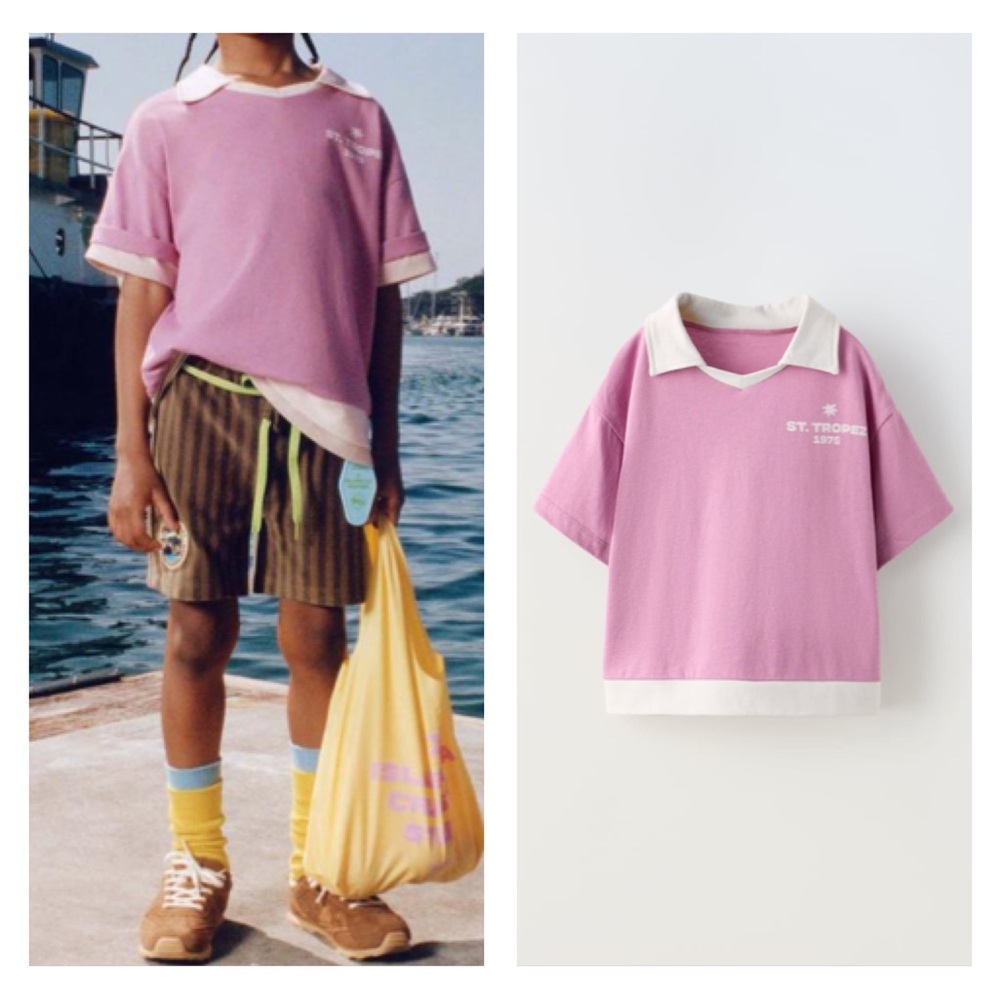 NWT Zara organic cotton blend pink polo shirt 5Y (4-5Y)
